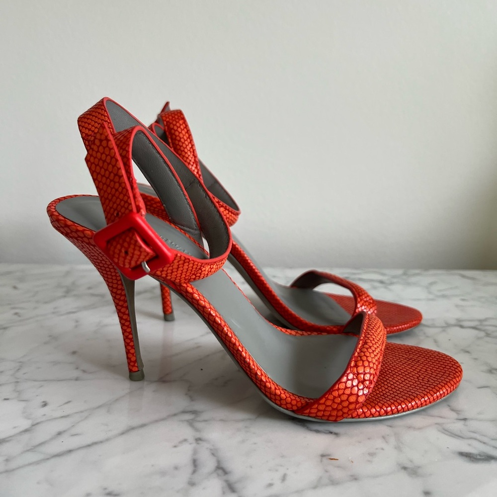 Alexander Wang Antonia Vibrant Red/Orange Snakeskin Heels